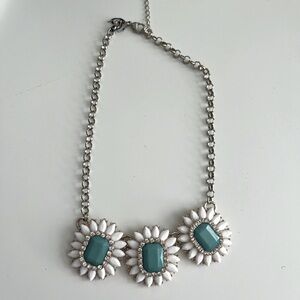 White and Teal Floral Statement Necklace